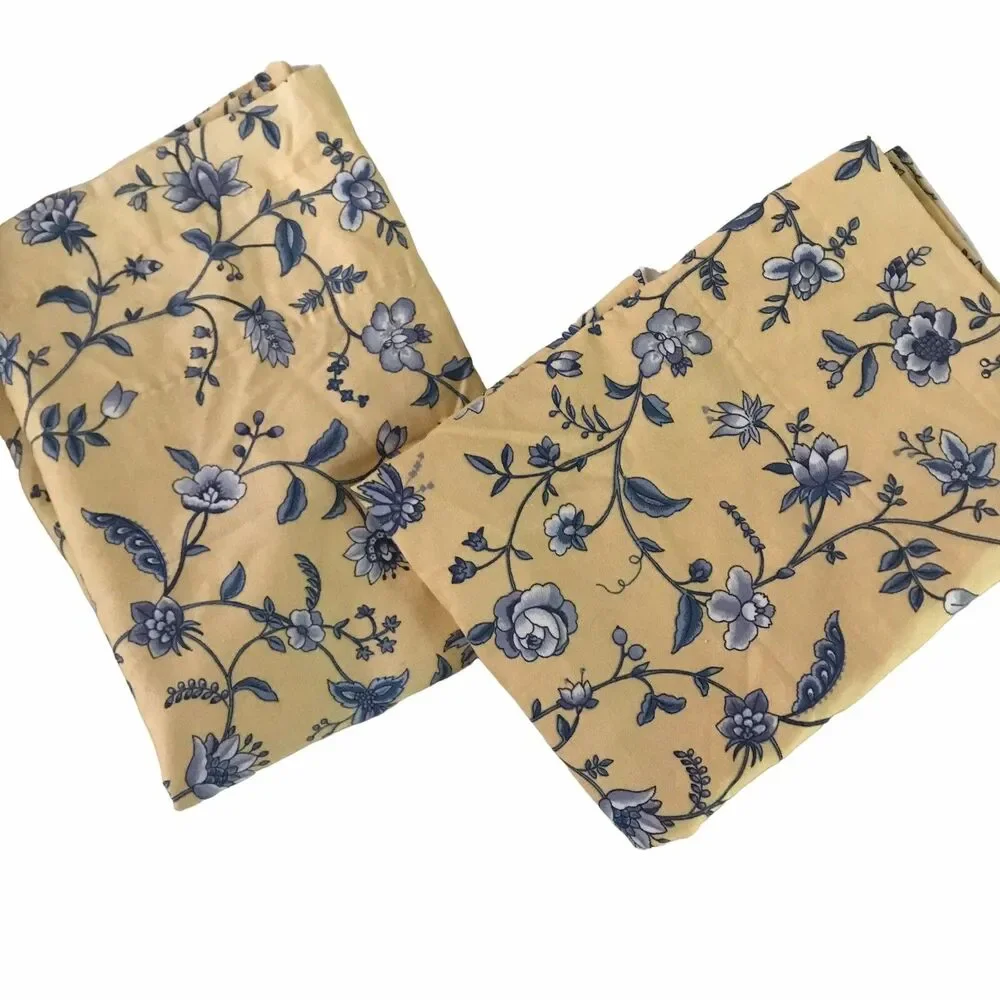 Bancroft Country Manor Cottage Core 2 curtain valances Yellow with Blue Floral
